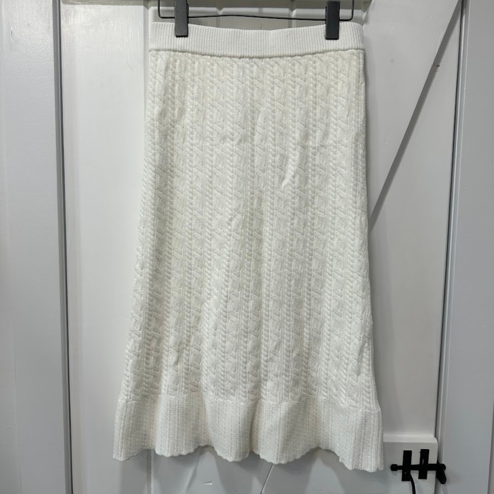 Rebecca Taylor Womens Skirt Medium White Cable Knit Textured Midi Casual Pull On
